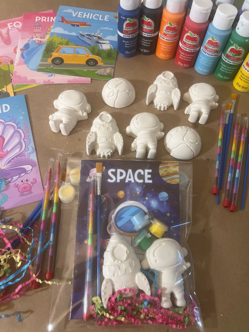 12 Pcs Space Jam-Paintable Plaster Figurines with Coloring Book