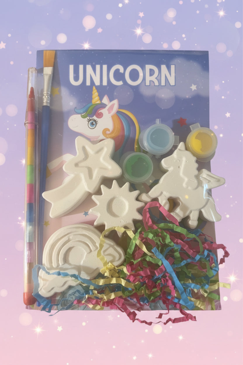12 Pcs Unicorn-Paintable Plaster Figurines with Coloring Book