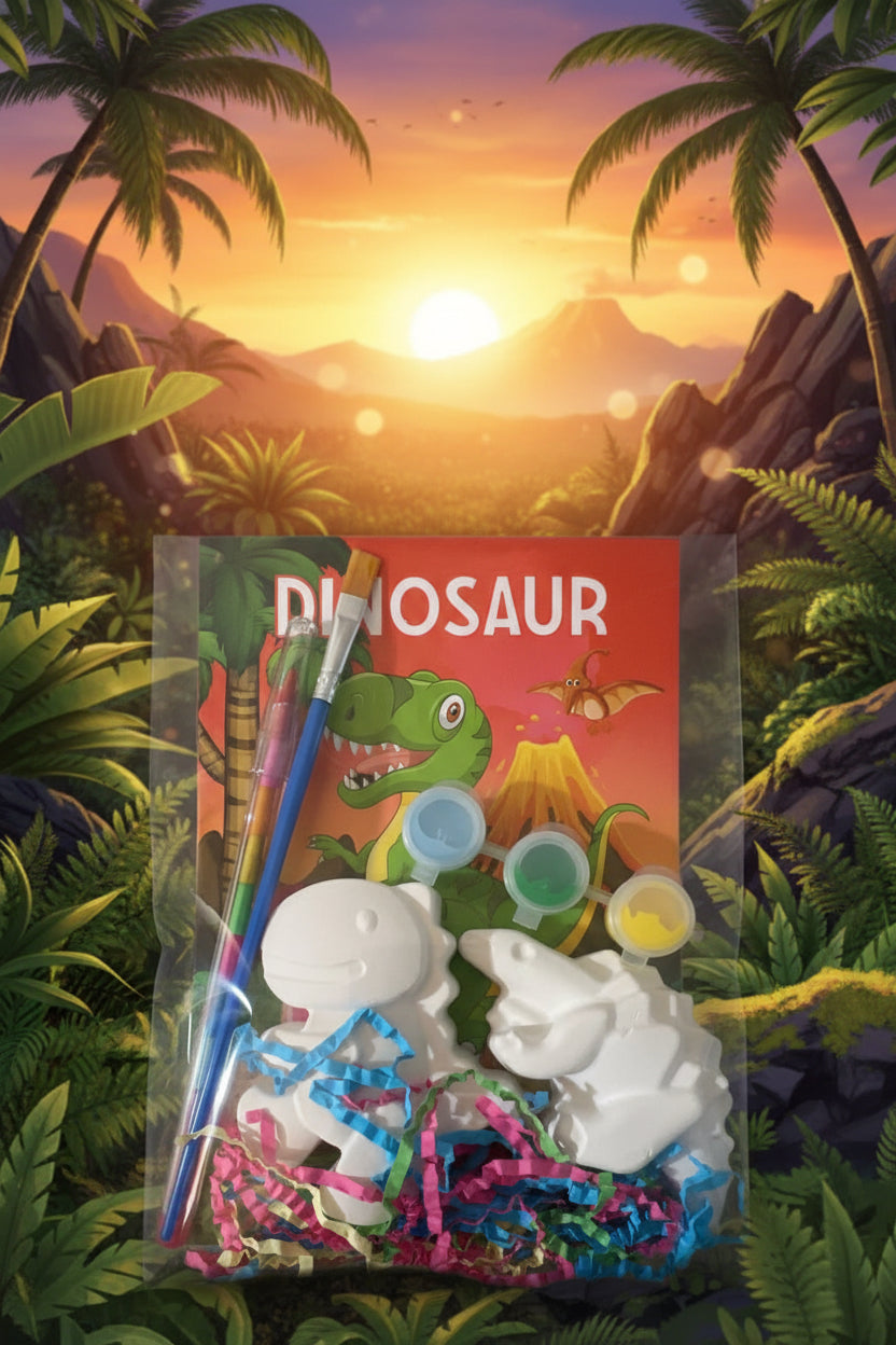 Dinosaur-Paintable Plaster Figurines with Coloring Book